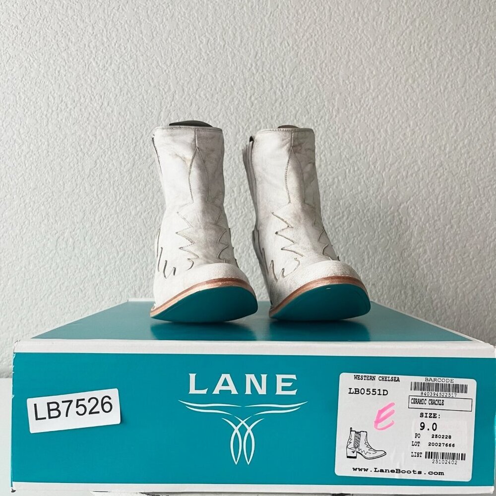 Lane CHELSEA Womens Cowboy Bootie 9 Western White Short Cowgirl Ankle Boots EUC - Picture 10 of 11